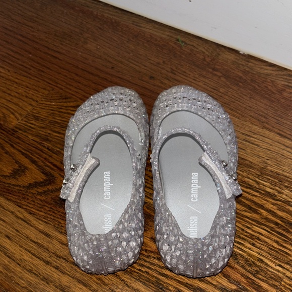 Mini Melissa Campana Kids Glittery Silver MaryJane Flats - Picture 6 of 7